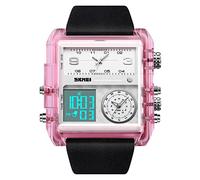 Einzigartige digitale Armbanduhr für Herren, kühle LED-Analog-Quarz-Armbanduhr, 3-Time-Zonen, großes Zifferblatt, Stoppuhr, quadratischer Chronograph (30 m wasserdicht, 12/24-Stunden-Kalender, Alarm),