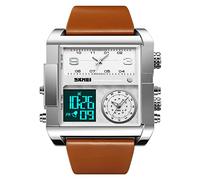 Einzigartige digitale Wathes für Herren, coole LED-Analog-Quarz-Armbanduhr, 3-Zeit-Zonen-großes Zifferblatt, Stoppuhr, quadratische Chronograph-Uhr (30 m wasserdicht, 12/24-Stunden-Kalender, Alarm),