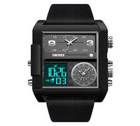 Einzigartige digitale Wathes für Herren, coole LED-Analog-Quarz-Armbanduhr, 3-Zeit-Zonen-großes Zifferblatt, Stoppuhr, quadratische Chronograph-Uhr (30 m wasserdicht, 12/24-Stunden-Kalender, Alarm),
