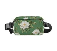 Einzigartige Gardenia Gürteltasche mit Blumenmuster, Grün und Weiß, stilvolle Gürteltasche für Herren und Damen, Mini-Umhängetasche, Gürteltasche mit verstellbarem Gurt, für Radfahren, Wandern