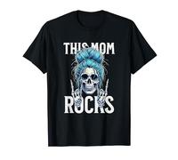 Einzigartiger, cooler Rocking Mom Blue Hair Skull Style T-Shirt