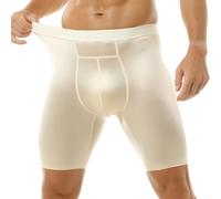 Eis Seide Boxershorts Lang Beine Glatt Anti-Scheuern(Beige XL)