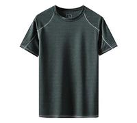 EIS Seide Lose Schnell Trocknend Top Seidig Glatt Rundhals Trend Einfarbig T Shirt Männer Kurzarm (Black, XXXL)