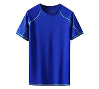 EIS Seide Lose Schnell Trocknend Top Seidig Glatt Rundhals Trend Einfarbig T Shirt Männer Kurzarm (Dark Blue, XXXL)