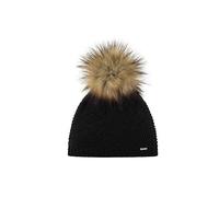 Eisbär Damenmütze Yva Lux – Merino-Mix (mulesingfrei), Kunstfellbommel – Schwarz, Uni