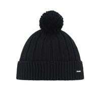 Eisbär Ayo Pompon Mütze schwarz - Wärmende Outdoor-Mütze mit Merino-Mix (mulesingfrei), Breiter Rippenstruktur, Nahtlosem Strick & Flauschigem Bommel - Perfekt für Damen & Herren im Winter