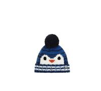Eisbär Wintermütze (Pompon) Rico - mit Pinguinmotiv - blau/weiss - Kinder, Größe 53