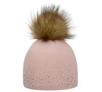 Eisbär Nalin Lux Crystal Beanie Strickmütze Bommelmütze Damenmütze Damen - Made in the EU mit Futter Herbst-Winter Winter - One Size rosa