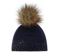 Eisbär Damenmütze Nalin Lux Crystal - Merino, Kunstfell-Bommel, Swarovski - One Size nacht/real