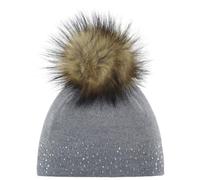 Eisbär Nalin Lux Crystal Beanie Strickmütze Bommelmütze Damenmütze Damen - Made in the EU mit Futter Herbst-Winter Winter
