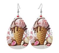 Eiscreme-Ohrringe für Damen, tropfenförmig, Leder, doppelseitig, baumelnde Ohrringe, leicht, Damen-Ohr-Accessoires, Schmuck, Mode, Geburtstagsgeschenk