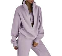 Eisctnd Damen-Sweatanzug-Set aus Fleece, 2-teilig, langärmeliges Sweatshirt und Jogginghose, Trainingsanzug, 2026, trendig, Violett, Large