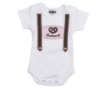 Eisenherz Baby Body Kurzarm rosa Spatzerl und Breze mit Hosenträger Applikation Größe 86