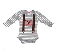 Eisenherz Baby Body Langarm grau weiß Lausbub und Hirschkopf mit Hosenträger Applikation in verschiedenen Größen, Grau-weiss, 62