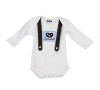 Eisenherz Baby Body Langarm hellblau Lausbub und Breze mit Hosenträger Applikation in verschiedenen Größen - süßer Trachtenlook Größe 74