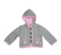 Eisenherz Baby Mädchen Kapuzenjacke Sweatjacke mit Geweih, in grau und rosa - fescher Trachtenlook in Größe 74/80