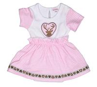 Eisenherz Babybody in Dirndl-Look Body mit Hirsch Stickerei für Mädchen, rosa/weiß, in Größe 86
