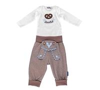Eisenherz Trachten SET für Lausbuben bestehend aus Baby Body mit langem Arm Motiv Brezel mit Stickerei Lausbub und Baby Jogginghose Lederhosen Look, braun - ein tolles Geschenk