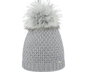 Eisglut Lilottal edle Strickmütze mit Innenband und Kunstfellbommel silber