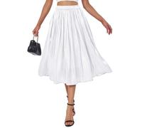 Eisnnu Damen Rock Sommer Midi Lang Glänzender Rock Elastische Taille A-Linie Elegant Hohe Taille Midi-Faltenrock (DE/NL/SE/PL, Alphanumerisch, S, Regular, Regular, Weiß)