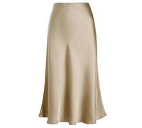 Eisnnu Damen Satin Rock Midi-Länge Rock A Linie Röcke Einfarbig Fishtail Seidiger Midirock Business Party Skirt S-XXXL (DE/NL/SE/PL, Alphanumerisch, S, Regular, Regular, Khaki)
