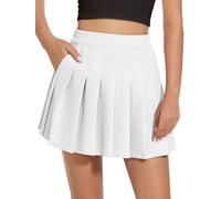 Eisnnu Frauen Mädchen Kurze hohe Taille Taschen gefaltete Rock, Basic Solid Dehnbaren Informell Mini Skater Rock mit Shorts S-XXXL (DE/NL/SE/PL, Alphanumerisch, M, Regular, Regular, Weiß)