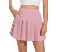 Eisnnu Frauen Mädchen Kurze hohe Taille Taschen gefaltete Rock, Basic Solid Dehnbaren Informell Mini Skater Rock mit Shorts S-XXXL (DE/NL/SE/PL, Alphanumerisch, XL, Regular, Regular, Rosa)