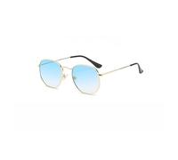 eiTurlutz Mode Polygon Sonnenbrille Damen Herren Verspiegelte Linse Leichte Unisex Brille（Gold/Blau）