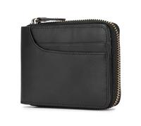 Ejoyous Bifold-Geldbörse aus Leder mit Reißverschluss, Reisebrieftasche aus Echtem Rindsleder mit -Schutz, Kompaktes Design für Herren (Black)