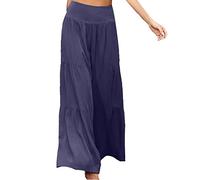 Ejoyous Damen Culotte Weite Hose Sommerhose Schlaghose mit weitem Bein lose Plissierte Hose Elastische Taillenhose(M-Dunkelblau)