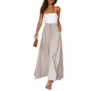 Ejoyous Damen Culotte Weite Hose Sommerhose Schlaghose mit weitem Bein lose Plissierte Hose Elastische Taillenhose Lässige Hose Damenhose Faltenhose (M-Aprikose)