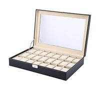 Ejoyous Uhrenkasten 24 Uhren, Uhrenbox Uhrenschatulle Schmuck Aufbewahrung Box Uhrenkoffer mit Metallschloss und Uhrenkissen Glasdeckel 43 * 29 * 8.5cm