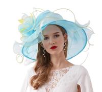 EKalgretrA Elegante Damen Sonnenhut Organza Fedoras Sommer Sonnenhüte | Damen-Strandkappe mit breiter Krempe, for Hochzeit, Cocktail, Teeparty