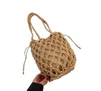 EKalgretrA Gestrickte UmhäNgetasche FüR Damen Sommer Strandtasche for Frauen Mesh Seil gestrickt Eimer Schultertaschen Reticulate Hollow Travel Shopper Totes Damen Mode Handtasche(Khaki)