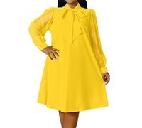 Ekaliy Damen Etuikleid mit Schleife, Puffärmel, locker fließend, Swing-Partykleid mit Taschen, gelb, 3X-Groß