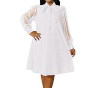 Ekaliy Damen Etuikleid mit Schleife, Puffärmel, locker fließend, Swing-Partykleid mit Taschen, Weiss/opulenter Garten, XX-Large