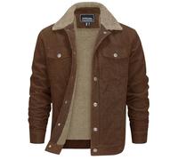EKLENTSON Winter Cargo Jacke Herren Slim Fit Gefütterte Cordjacke Gerippt Business Jacke mit Pattentaschen (L, Braun)