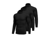 Ekouaer 3Pack Herren Langarmshirt Thermounterwäsche Rollkragenpullover Longsleeve Thermoshirt Warm mit Innenfleece Schwarz*3 XL