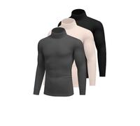 Ekouaer 3Pack Herren Langarmshirt Thermounterwäsche Rollkragenpullover | Longsleeve Thermoshirt, warm mit Innenfleece, Skiunterwäsche Herren, elastisches Unterhemd, hautfreundlich, S-3XL