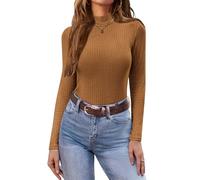 Ekouaer Damen Leichter Rollkragenpullover Thermo Top Winter Unterhemd Langarmshirt Slim Fit Basic Tops Rollkragenshirt, Braun, XXL