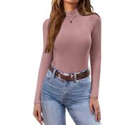 Ekouaer Damen Leichter Rollkragenpullover Thermo Top Winter Unterhemd Langarmshirt Slim Fit Basic Tops Rollkragenshirt, Rosa, M