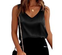 Ekouaer Damen Satin Unterhemden Tank Top Seide Cami Camisole V-Ausschnitt Basic Tanks XS-XXL,Schwarz,XS