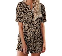 Ekouaer Damen Schlafanzug Kurz Baumwolle Pyjama Damen Kurzarm Pyjamas Set mit Knopfleiste Nachtwäsche Zweiteiliger Pjs Sets XXL