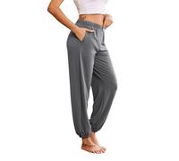 Ekouaer Damen Schlafanzughose Lang Jogginghose Warm Loungehose Freizeithose Nachtwäsche Hosen mit Taschen Pyjamahose Dunkelgrau S