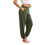 Ekouaer Damen Schlafanzughose Lang Jogginghose Warm Loungehose Freizeithose Nachtwäsche Hosen mit Taschen Pyjamahose Olivegrün L