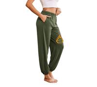 Ekouaer Damen Schlafanzughose Lang Jogginghose Warm Loungehose Freizeithose Nachtwäsche Hosen mit Taschen Pyjamahose Olivegrün XXL