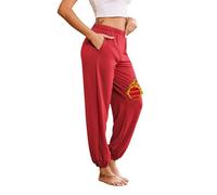 Ekouaer Damen Schlafanzughose Lang Jogginghose Warm Loungehose Freizeithose Nachtwäsche Hosen mit Taschen Pyjamahose Rot M