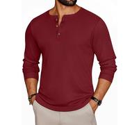 Ekouaer Herren Langarm Shirt Waffelstrick Henley Tops S-2XL | Rundhalsausschnitt mit drei Knöpfen, Herbst/Winter Basic Layering Teile, weich, klassischer Smart Lässiges Stil
