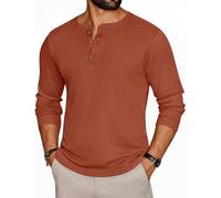 Ekouaer Herren Langarm Shirt Waffelstrick Henley Tops S-2XL | Rundhalsausschnitt mit drei Knöpfen, Herbst/Winter Basic Layering Teile, weich, klassischer Smart Lässiges Stil