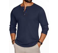 Ekouaer Herren Langarm Shirt Waffelstrick Henley Tops S-2XL | Rundhalsausschnitt mit drei Knöpfen, Herbst/Winter Basic Layering Teile, weich, klassischer Smart Lässiges Stil